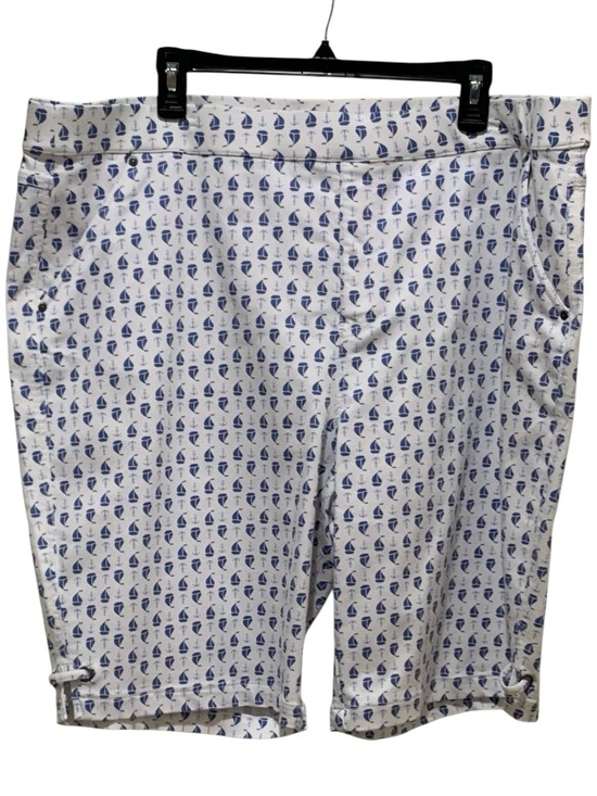 Intro Love The Fit Pants - Intro Love The Fit Womens White Stretch Denim Bermuda Sailboats Size 22W